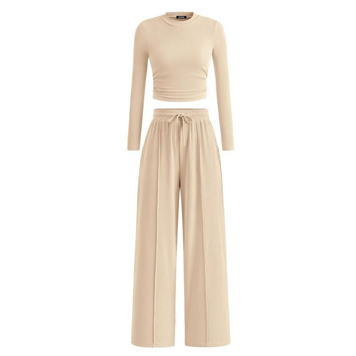 MIRELA™ - Ribbed Knit Long Sleeve Crop Top and Matching Trousers Set