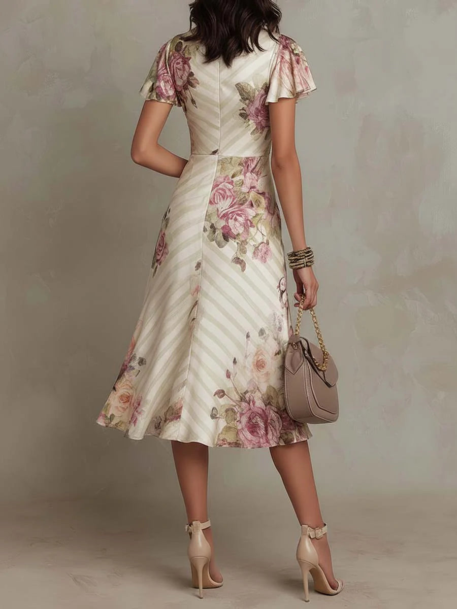 Eliška™ | Vintage floral midi φόρεμα με τύπο κρουαζέ