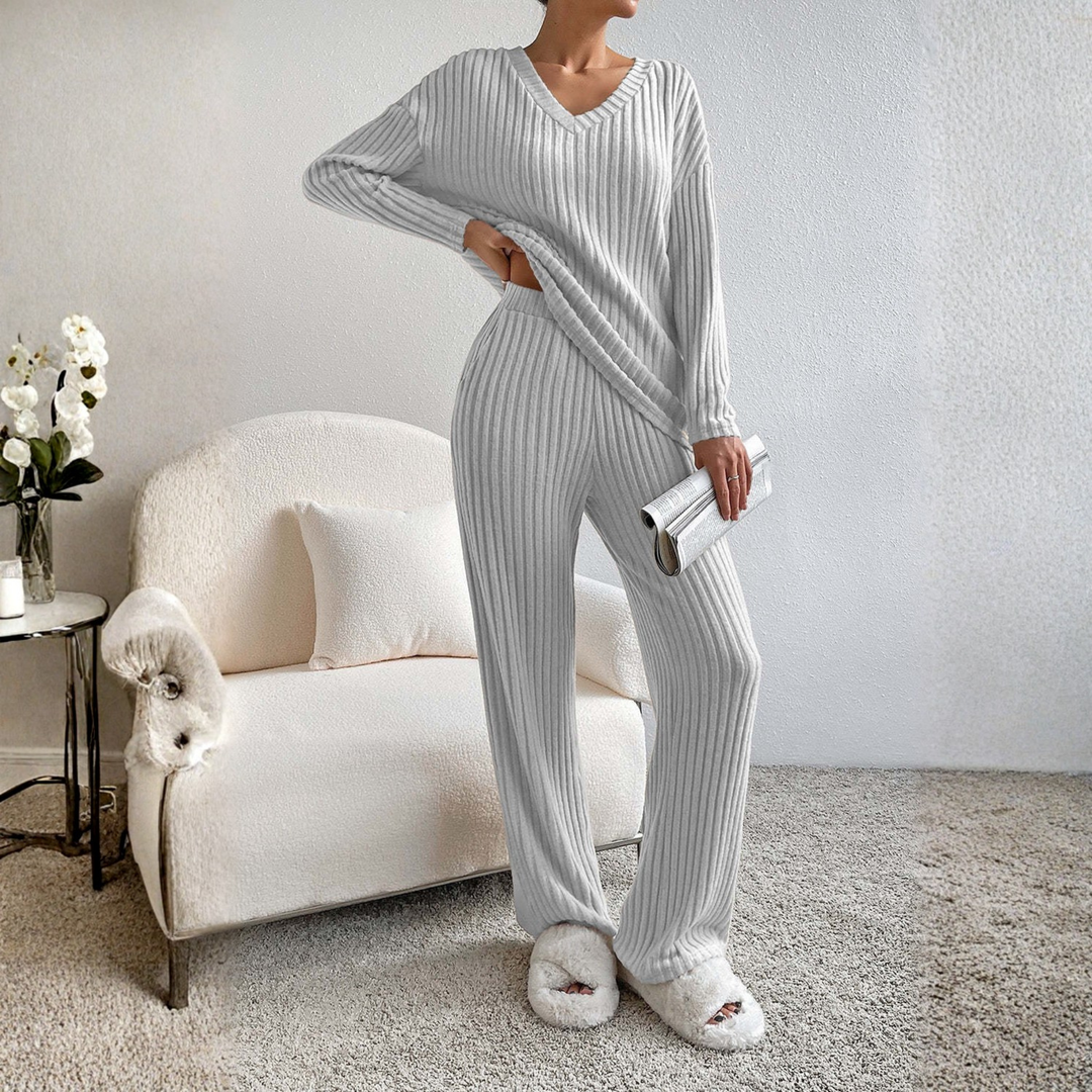 ENLINS™ - Casual Long Sleeve V-Neck Top and Trousers Set