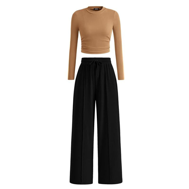 MIRELA™ - Ribbed Knit Long Sleeve Crop Top and Matching Trousers Set