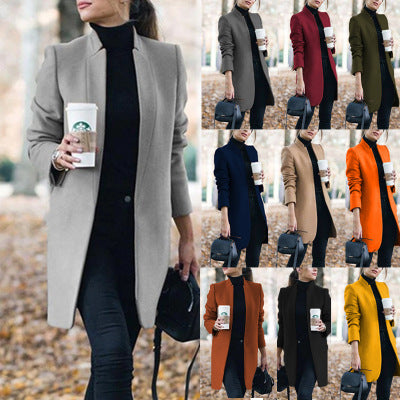 Women’s Long Winter Coat with Stand-Up Collar | Beliza