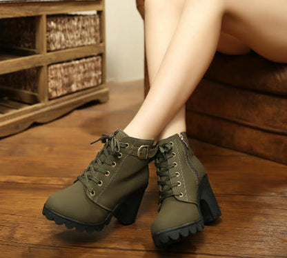 Lucia Hernandez | Women's Martin Boots with Buckle and Block Heel