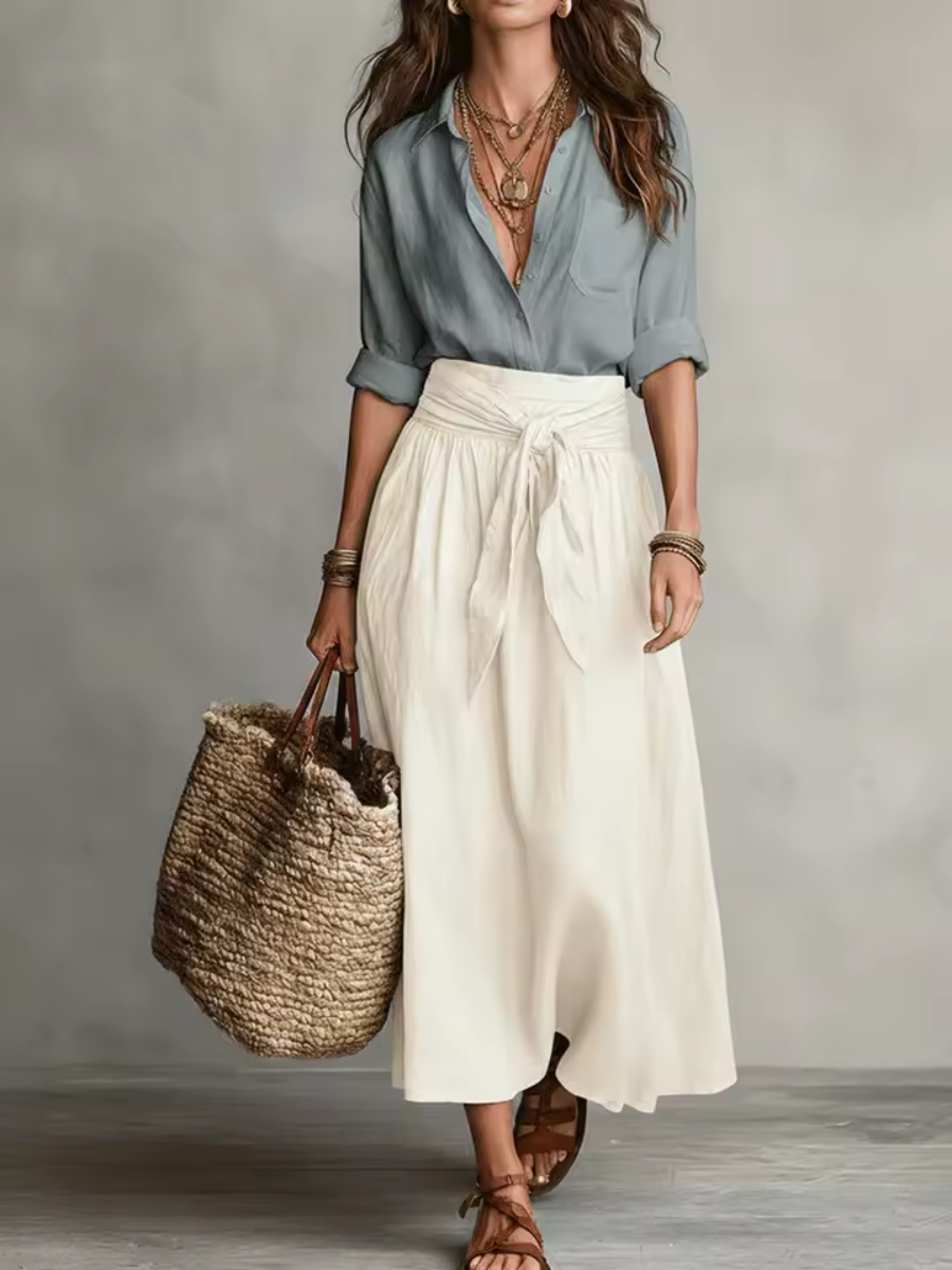 Melina™ | Elegant Two-Piece Set With Midi Skirt