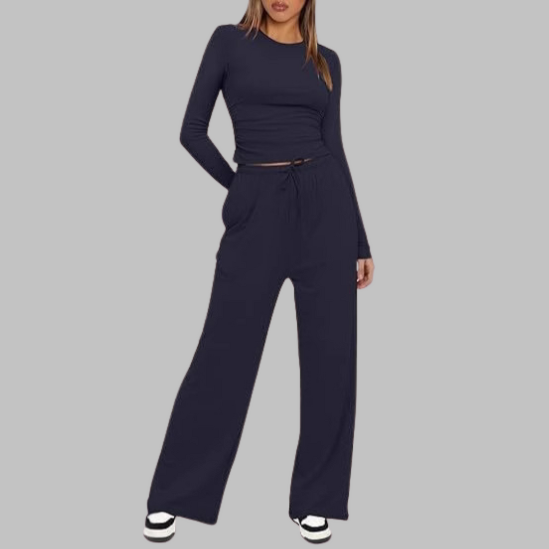 BELLE™ - Casual Long Sleeve Top and Wide Leg Trousers Set