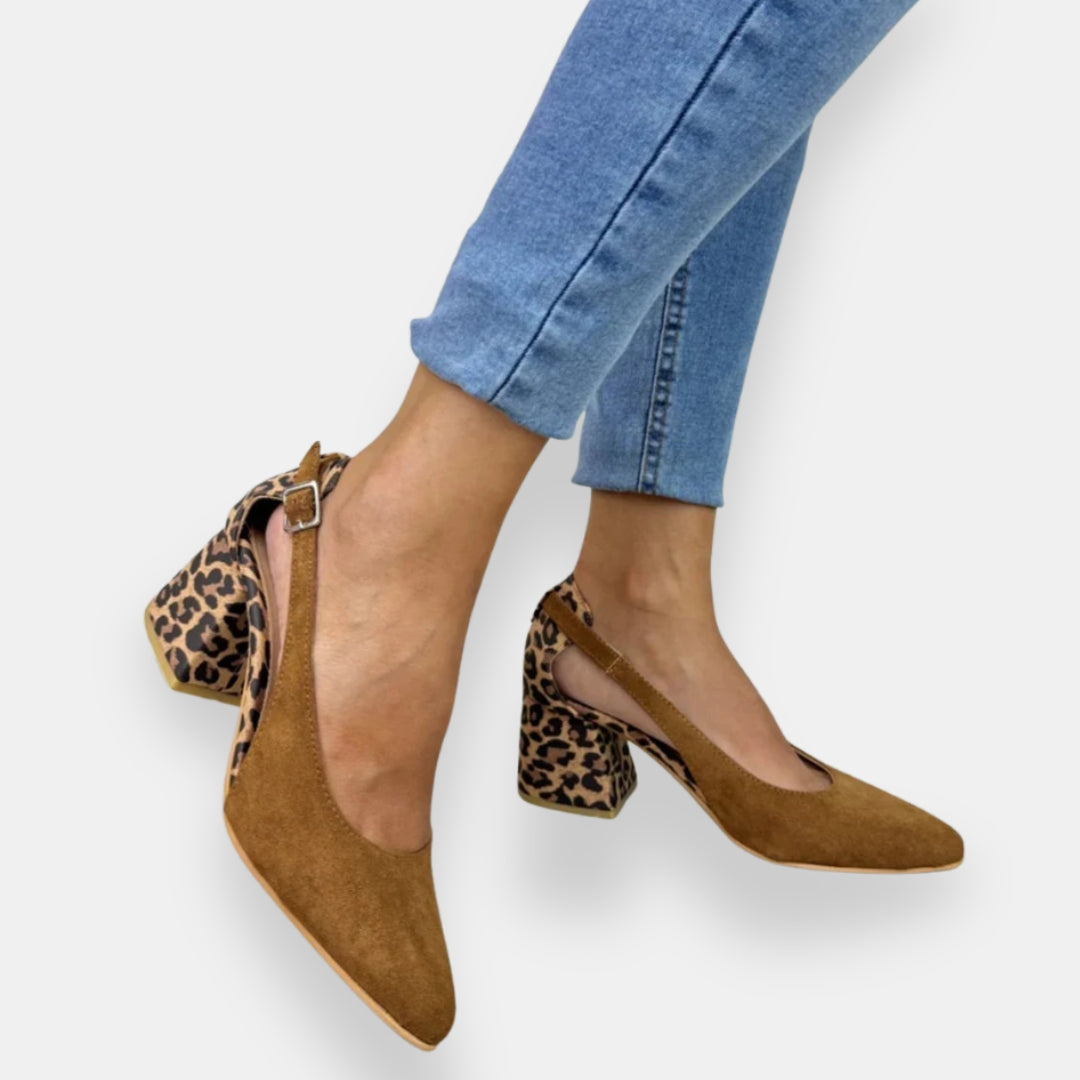 Νελούρδη | Σαμπό slingback με τακούνι λεοπάρ
