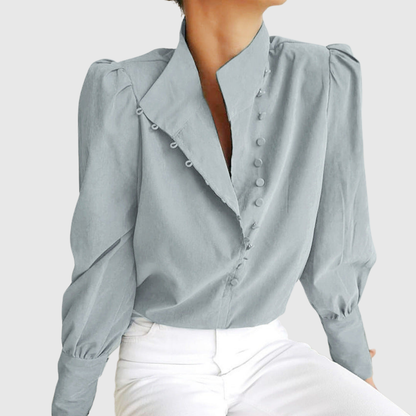 Wrenna | Classy Button-Front Long-Sleeve Blouse