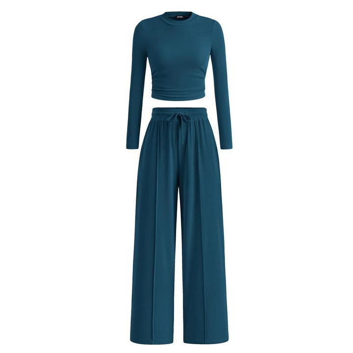 MIRELA™ - Ribbed Knit Long Sleeve Crop Top and Matching Trousers Set