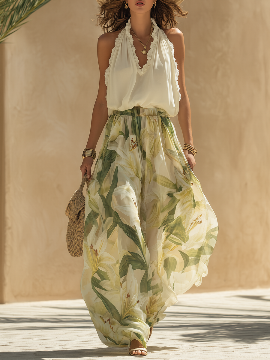 Lysandra™ | Elegant summer set with halter top and trousers