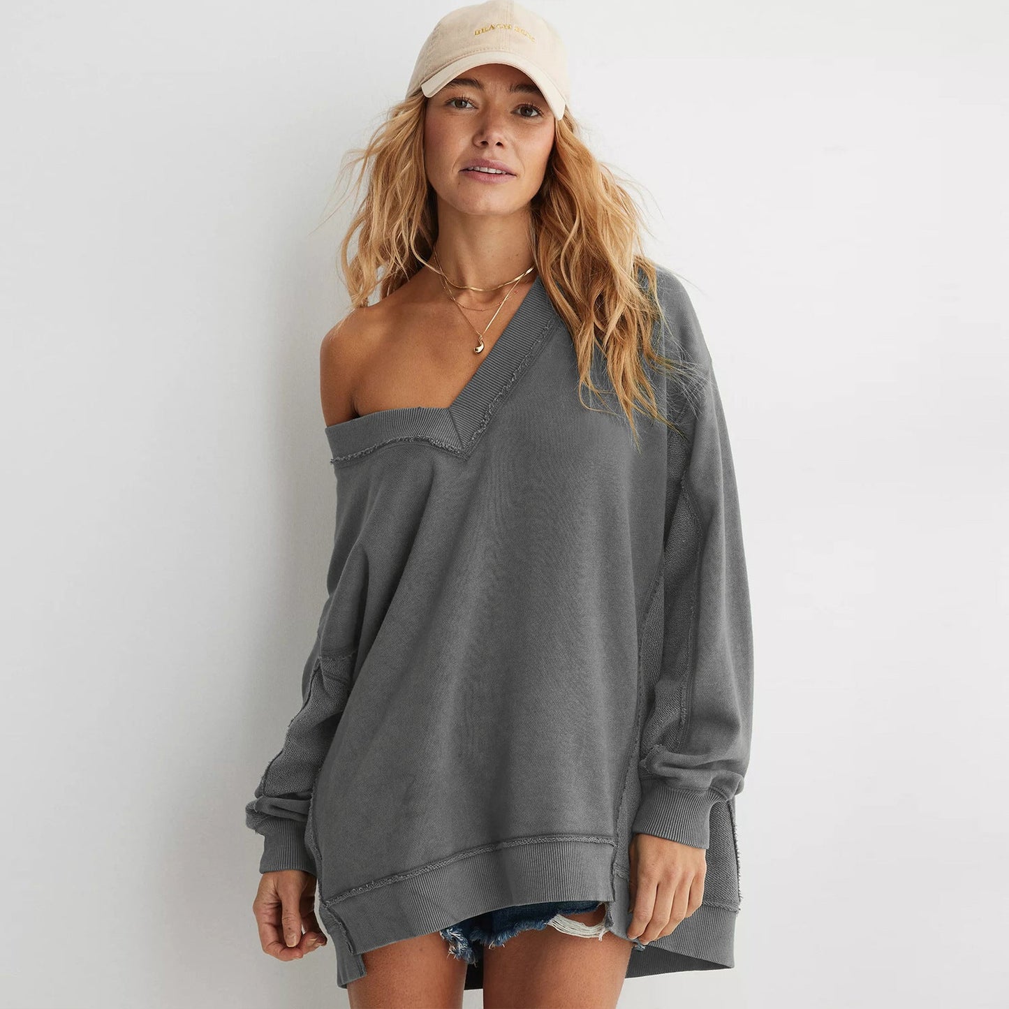 Women's Comfortable Basic V-Neck Lounge Sweater | Sana