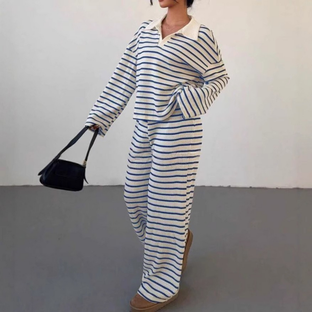 INCI™ - Casual Striped V-Neck Long Sleeve and Trousers Set
