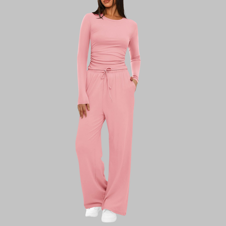 BELLE™ - Casual Long Sleeve Top and Wide Leg Trousers Set