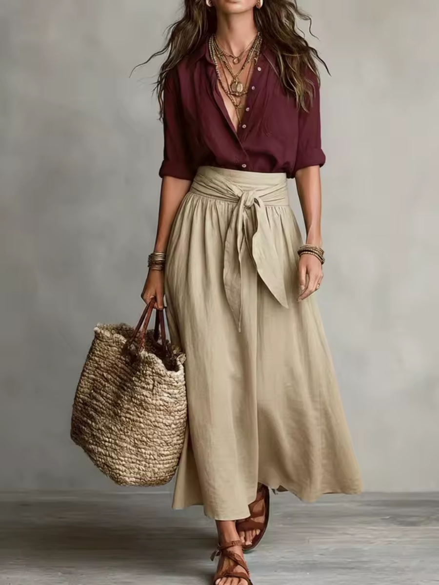 Melina™ | Elegant Two-Piece Set With Midi Skirt