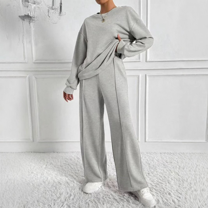 TINIDOR™ - Casual Long Sleeve Sweatshirt and High Waist Trousers Set