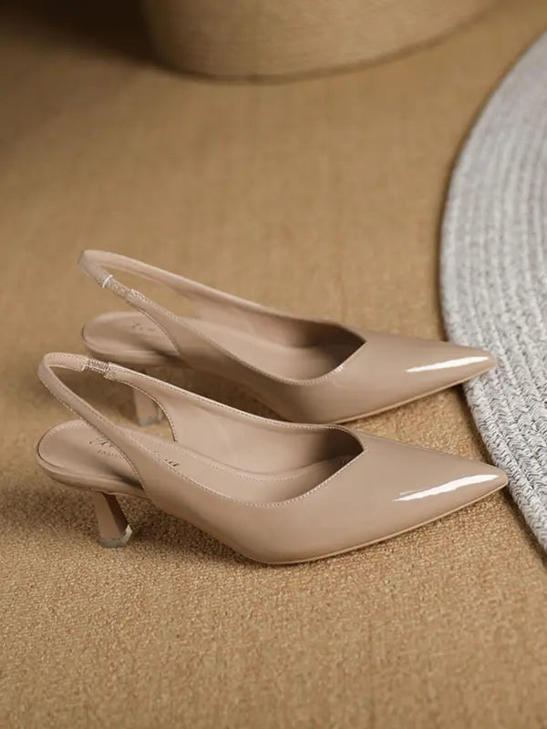 AMIRA™ - Women’s PU Leather Slingback Heels Simple Solid Colour Pointed Toe Pumps