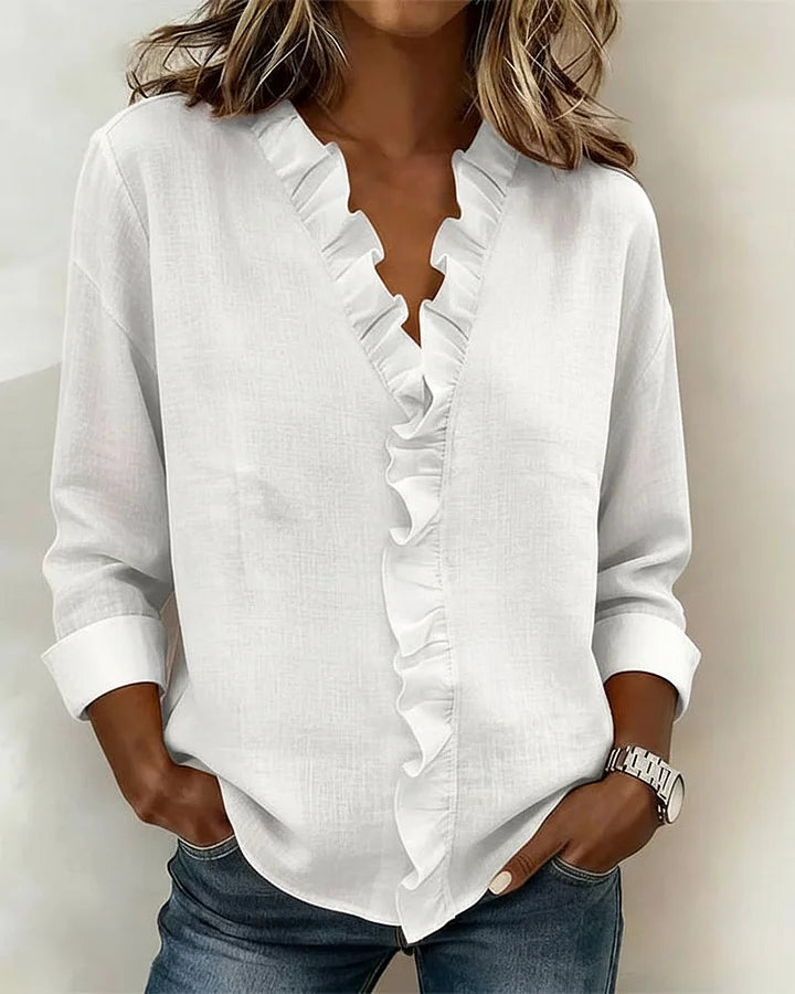 Susan | Ruffled V-neck long-sleeve blouse