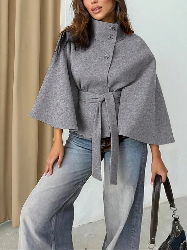 THELMA™ - Women’s Front Buckle Belted Wool Cape Coat for Autumn & Winter