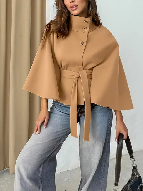 THELMA™ - Women’s Front Buckle Belted Wool Cape Coat for Autumn & Winter