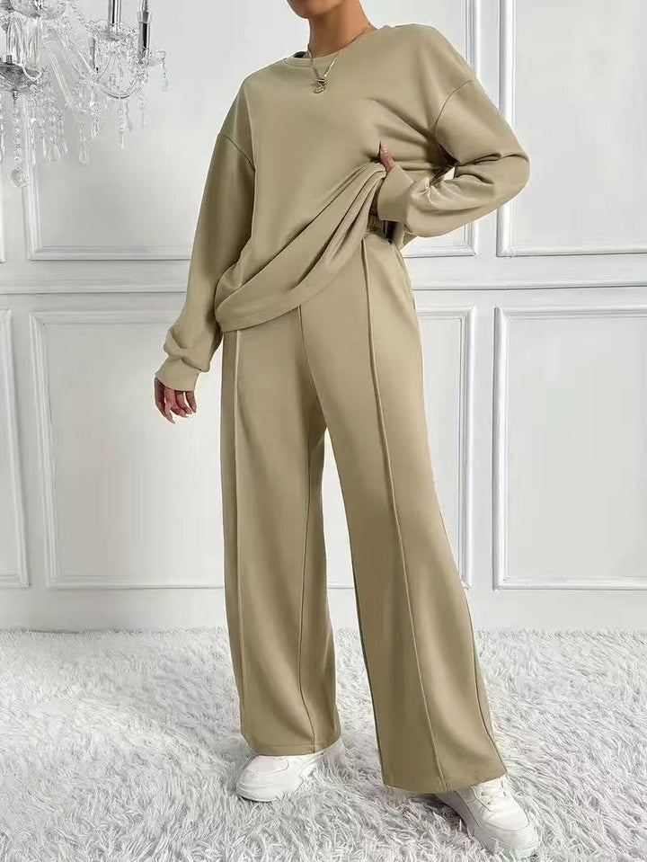 AMBRA™ - Casual Long Sleeve Sweatshirt and High Waist Trousers Set