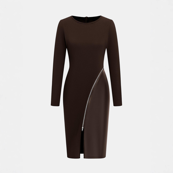 CHARENE™ - Women’s Solid Colour PU Leather Patchwork Zipper Bodycon Dress