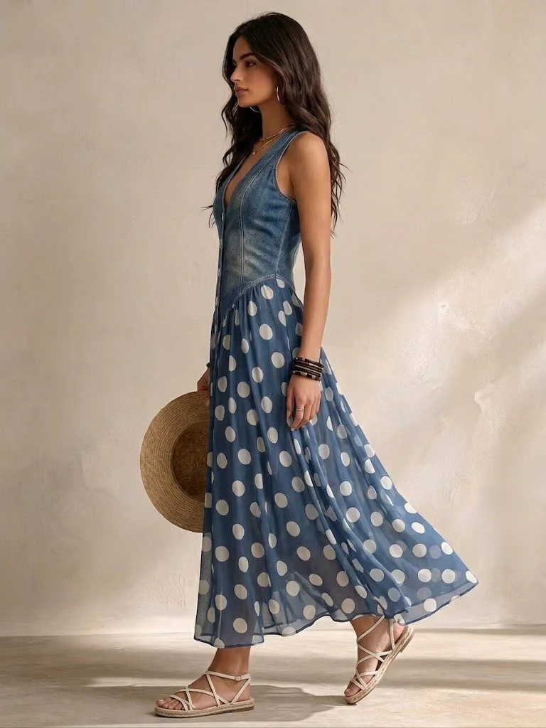 Bianca | Midi Φόρεμα από Chiffon με Πουά