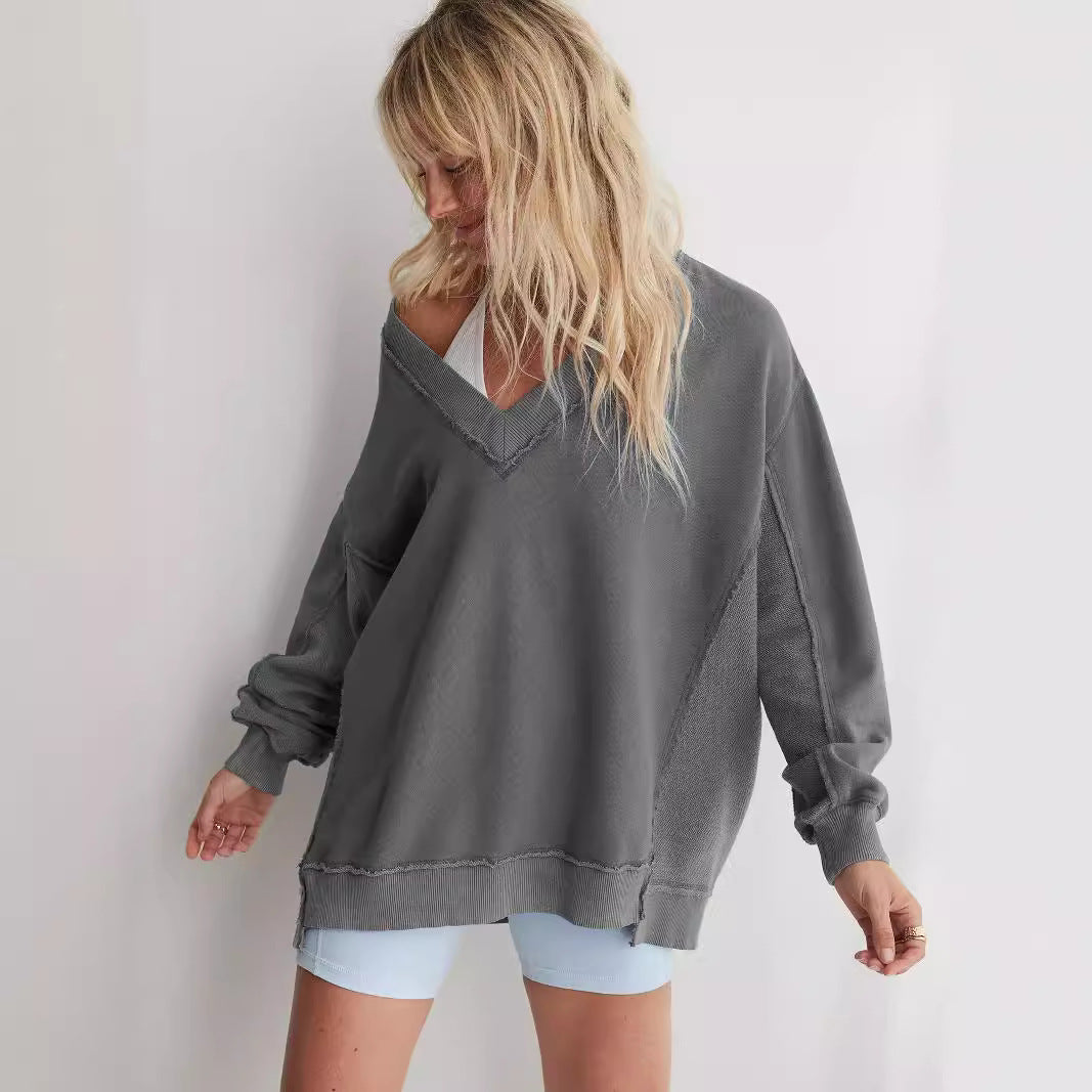 Women's Comfortable Basic V-Neck Lounge Sweater | Sana