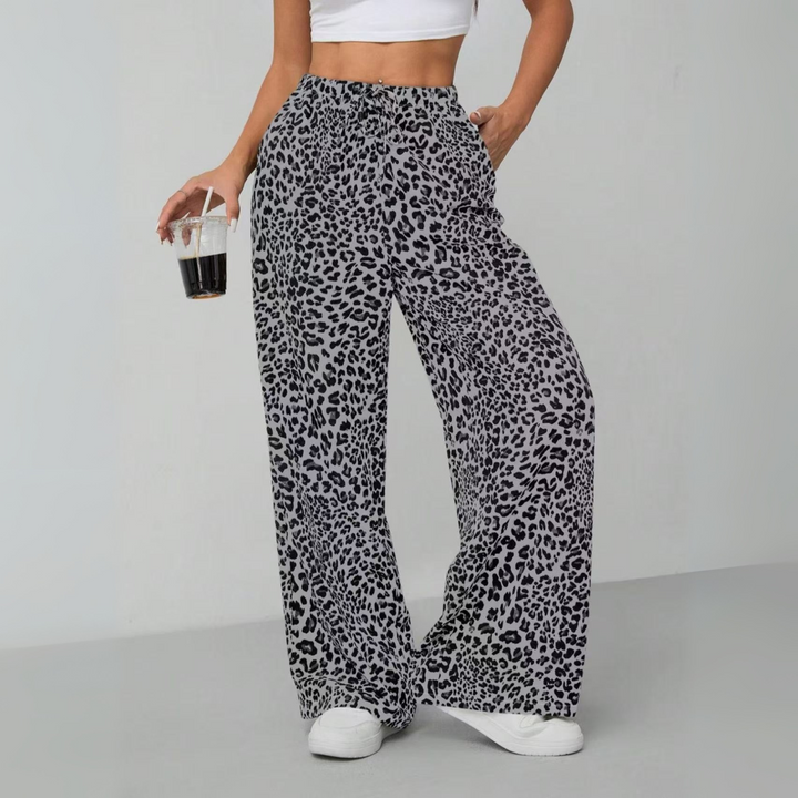 SYALA™ - Vintage Leopard Tie Front Wide Leg Trousers