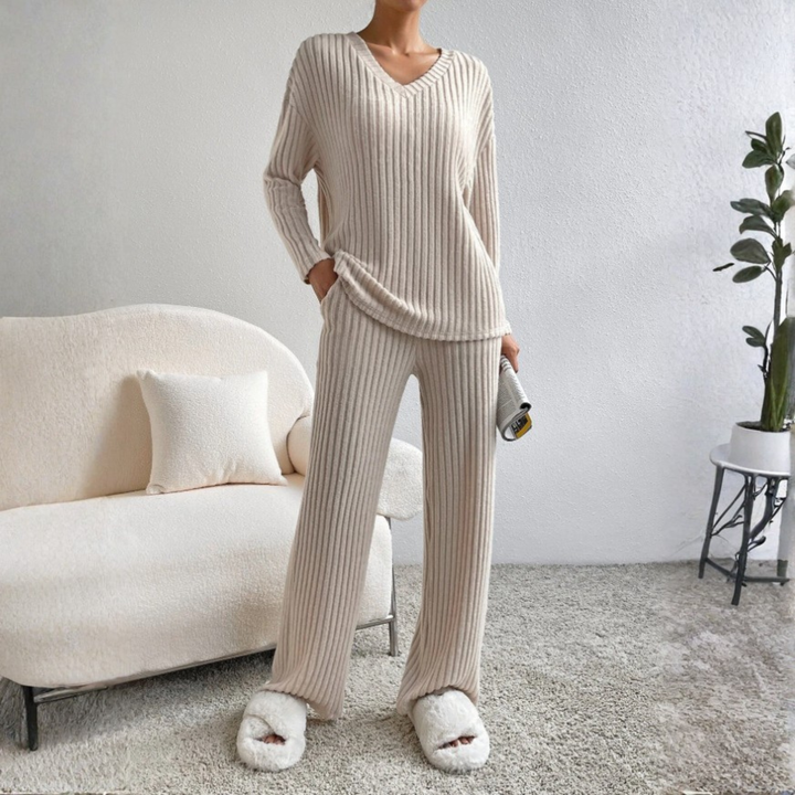 ENLINS™ - Casual Long Sleeve V-Neck Top and Trousers Set