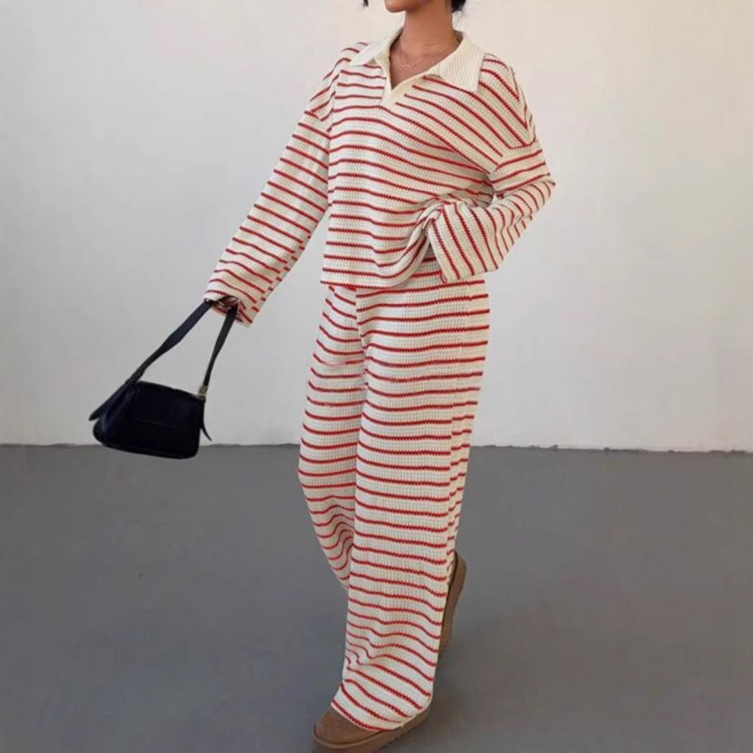 INCI™ - Casual Striped V-Neck Long Sleeve and Trousers Set