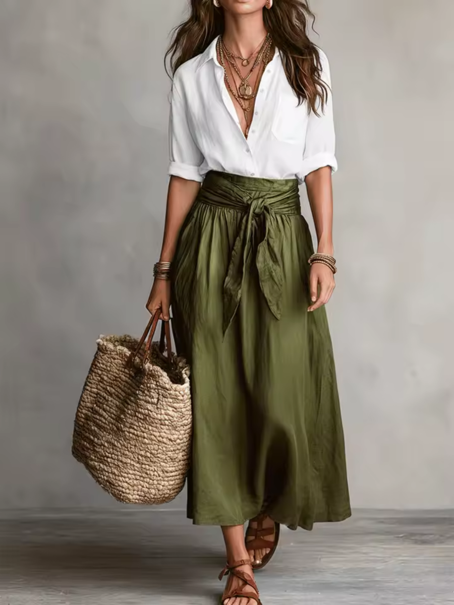 Melina™ | Elegant Two-Piece Set With Midi Skirt