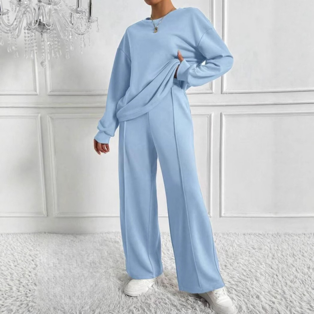AMBRA™ - Casual Long Sleeve Sweatshirt and High Waist Trousers Set
