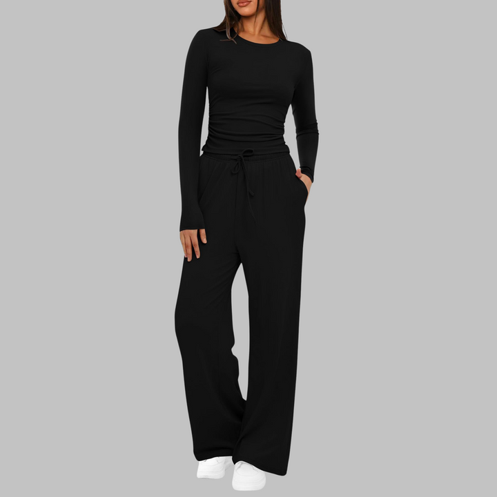BELLE™ - Casual Long Sleeve Top and Wide Leg Trousers Set