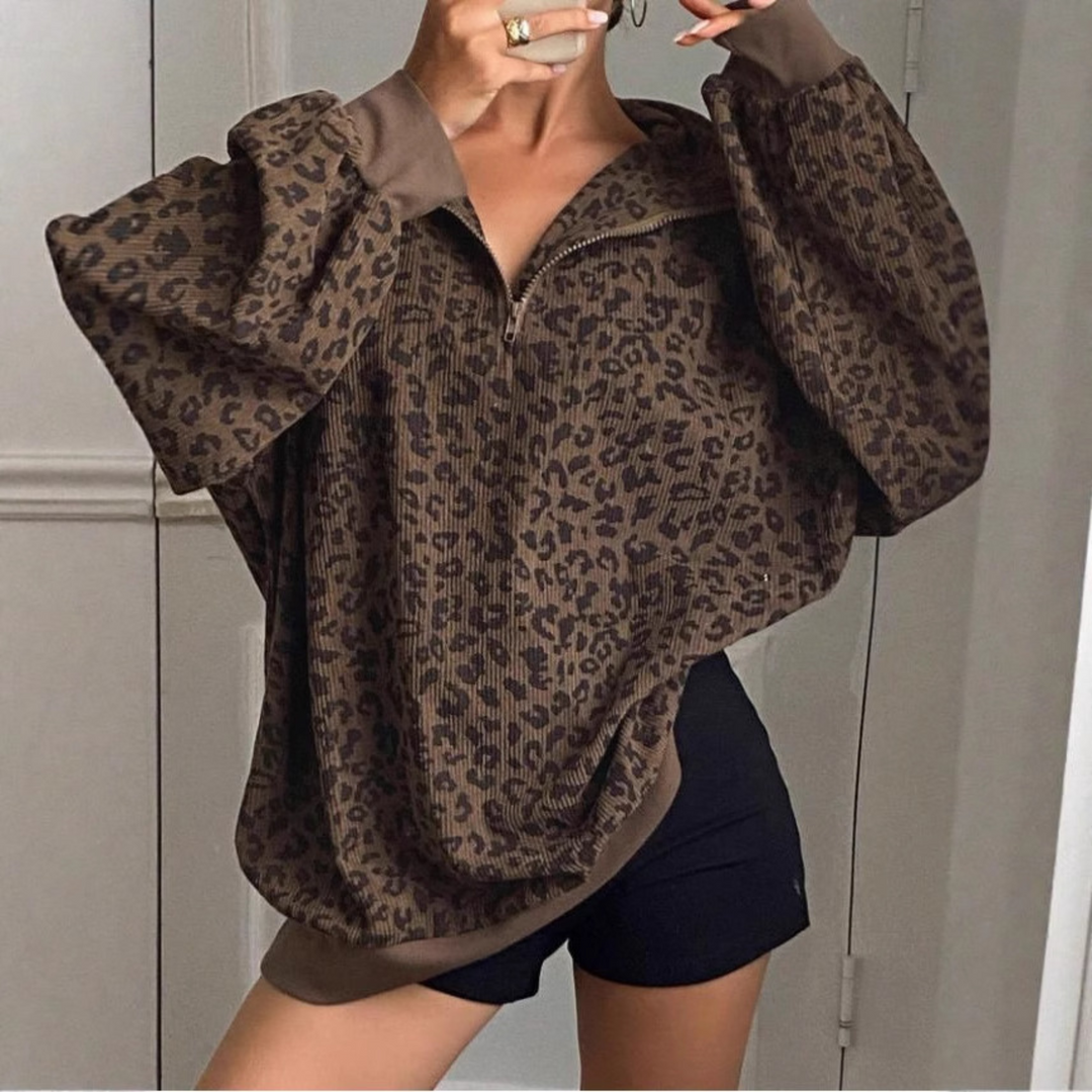 MINDI™ - Cosy Leopard Print Sweatshirt