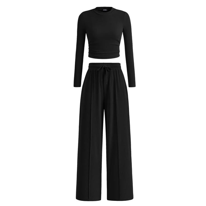 MIRELA™ - Ribbed Knit Long Sleeve Crop Top and Matching Trousers Set