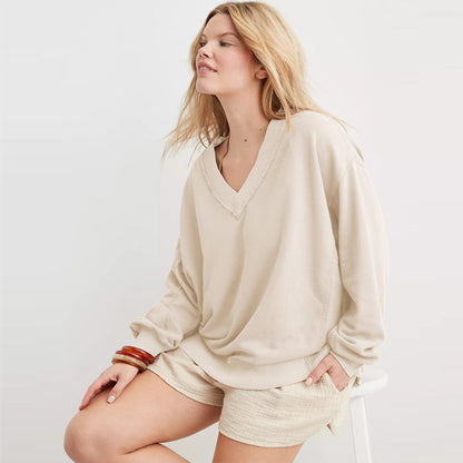 Women's Comfortable Basic V-Neck Lounge Sweater | Sana