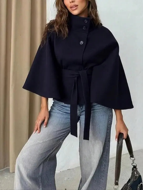 THELMA™ - Women’s Front Buckle Belted Wool Cape Coat for Autumn & Winter