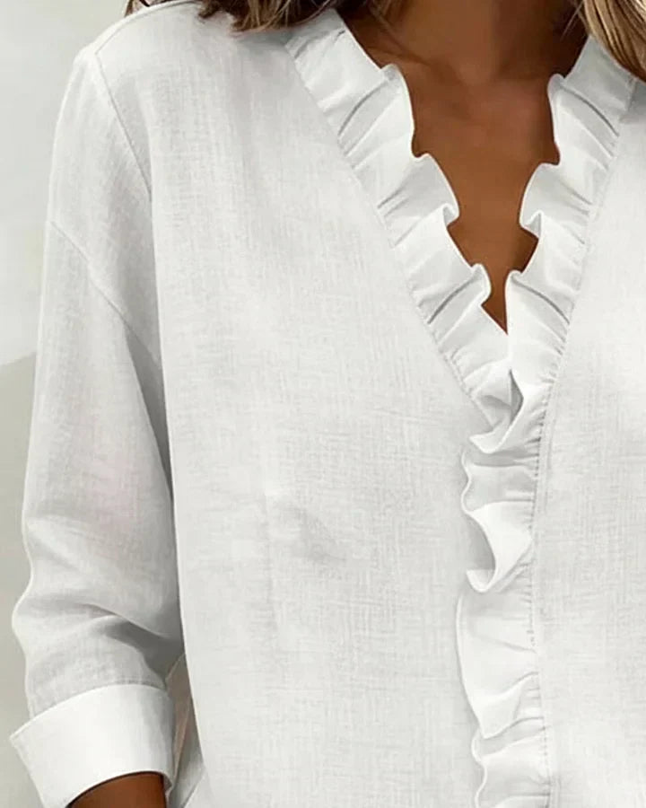 Susan | Ruffled V-neck long-sleeve blouse