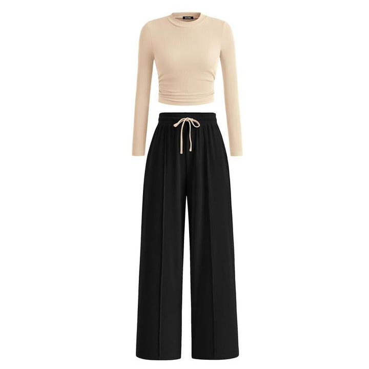 MIRELA™ - Ribbed Knit Long Sleeve Crop Top and Matching Trousers Set