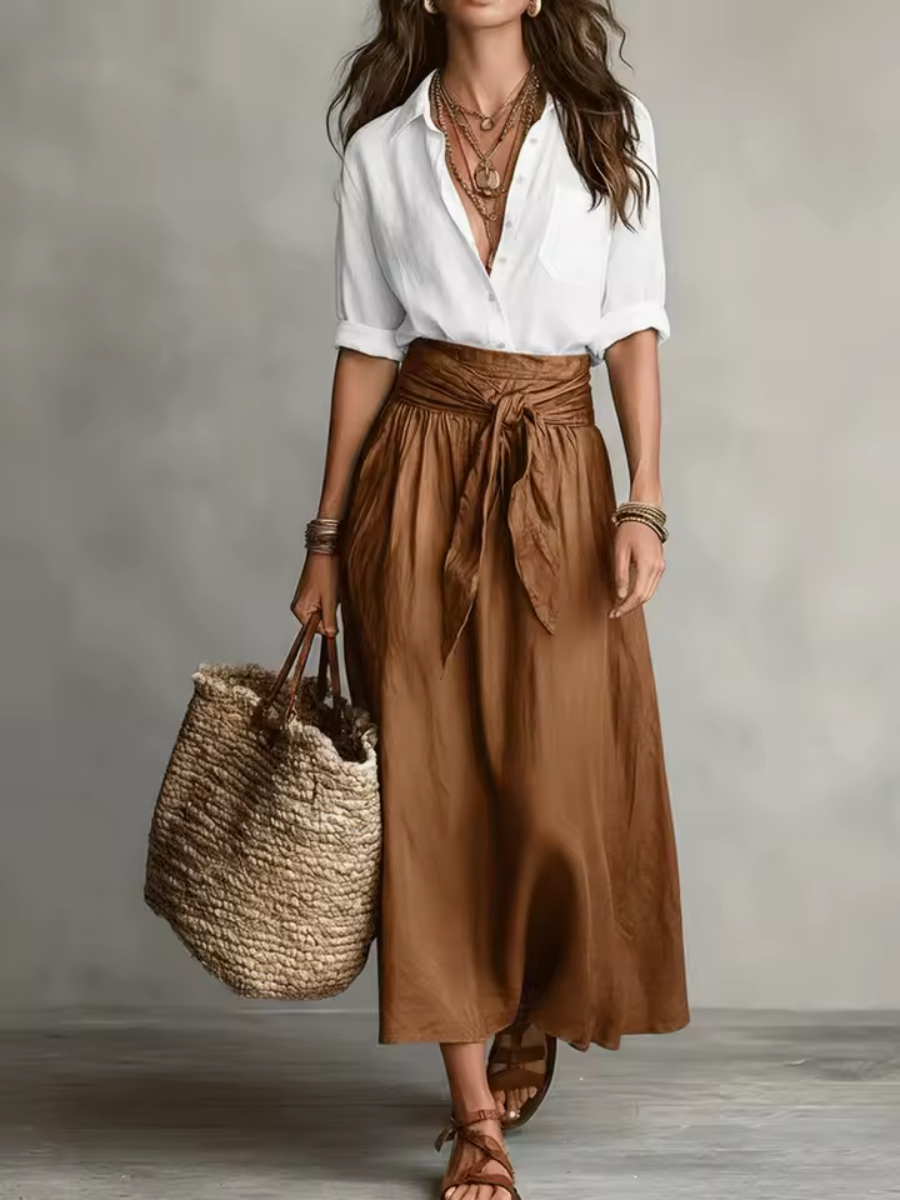 Melina™ | Elegant Two-Piece Set With Midi Skirt