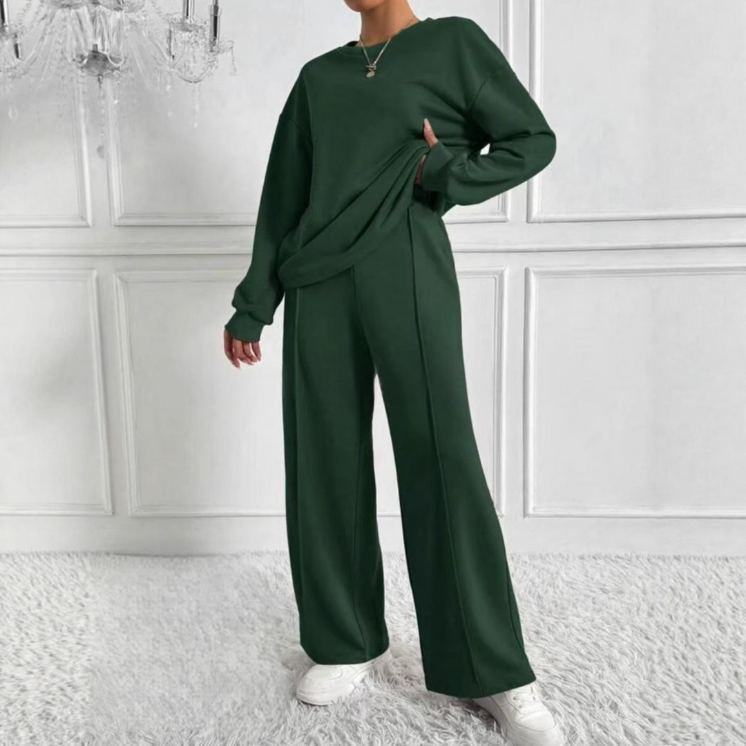 AMBRA™ - Casual Long Sleeve Sweatshirt and High Waist Trousers Set