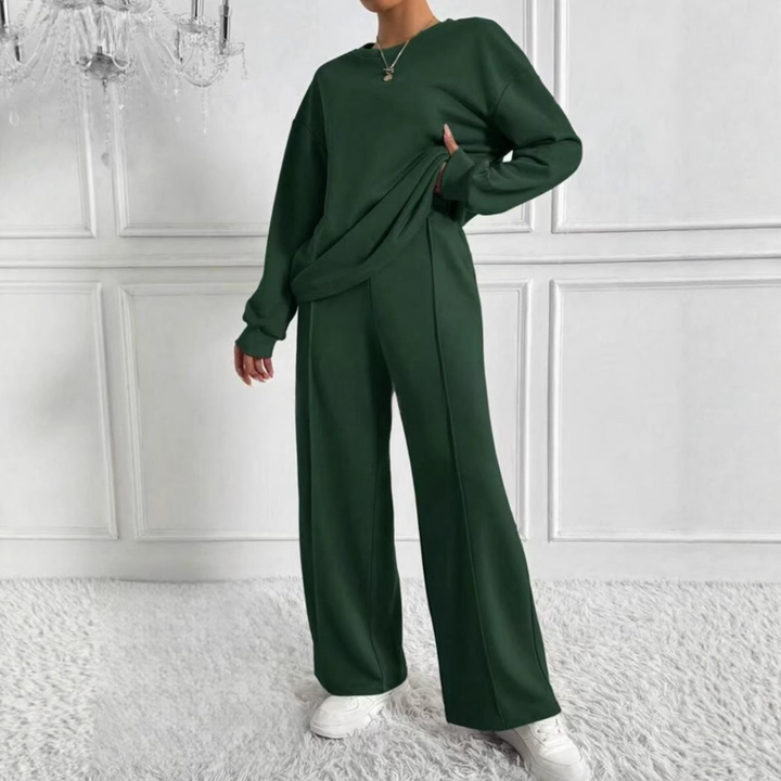 AMBRA™ - Casual Long Sleeve Sweatshirt and High Waist Trousers Set