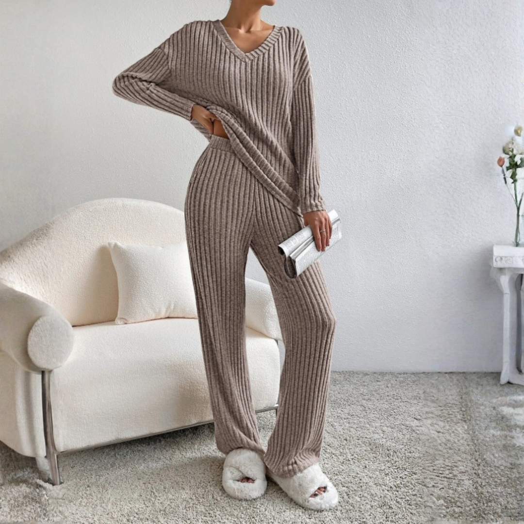 ENLINS™ - Casual Long Sleeve V-Neck Top and Trousers Set