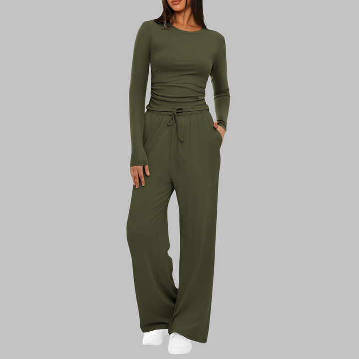 BELLE™ - Casual Long Sleeve Top and Wide Leg Trousers Set