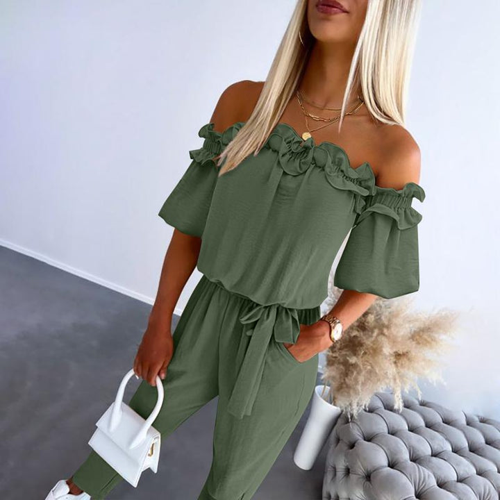 CAMILA™ – Chic Off-Shoulder Frill Tie-Waist Jumpsuit