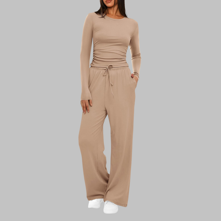 BELLE™ - Casual Long Sleeve Top and Wide Leg Trousers Set