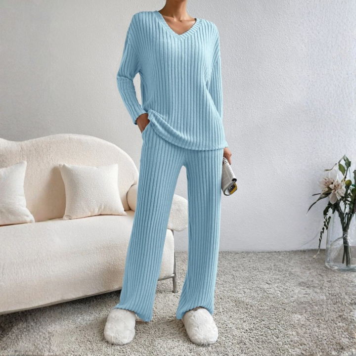 ENLINS™ - Casual Long Sleeve V-Neck Top and Trousers Set