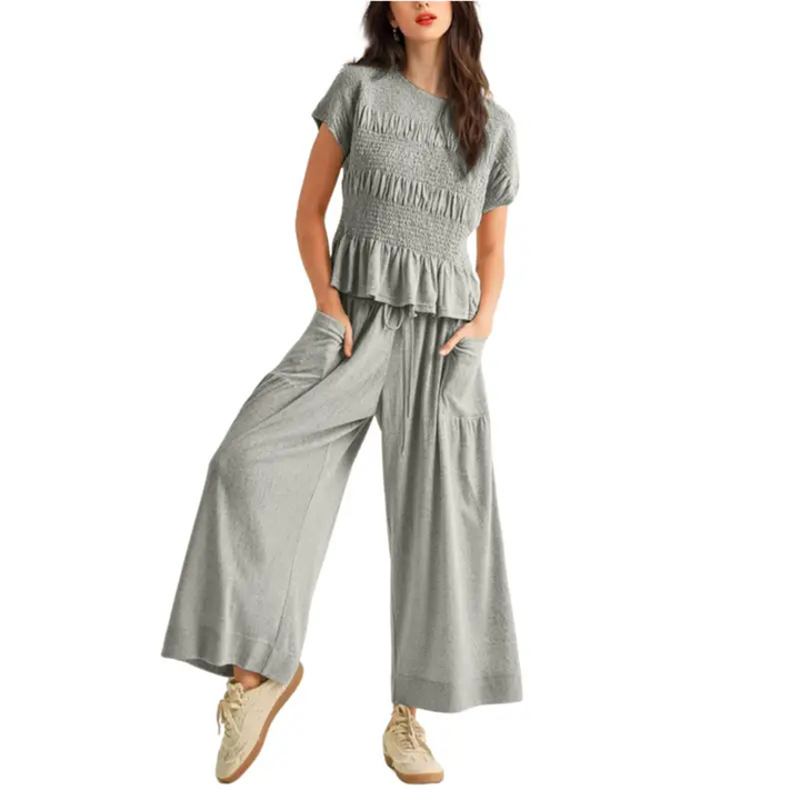 CHARLENE™ – Relaxed 2-Piece Smocked Top and Wide Leg Trousers Set