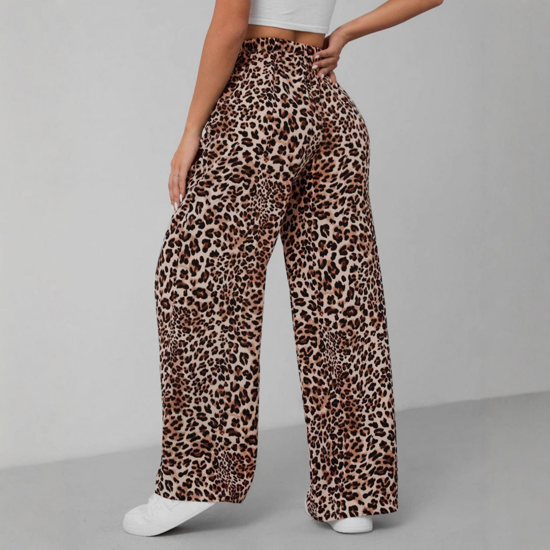 SYALA™ - Vintage Leopard Tie Front Wide Leg Trousers