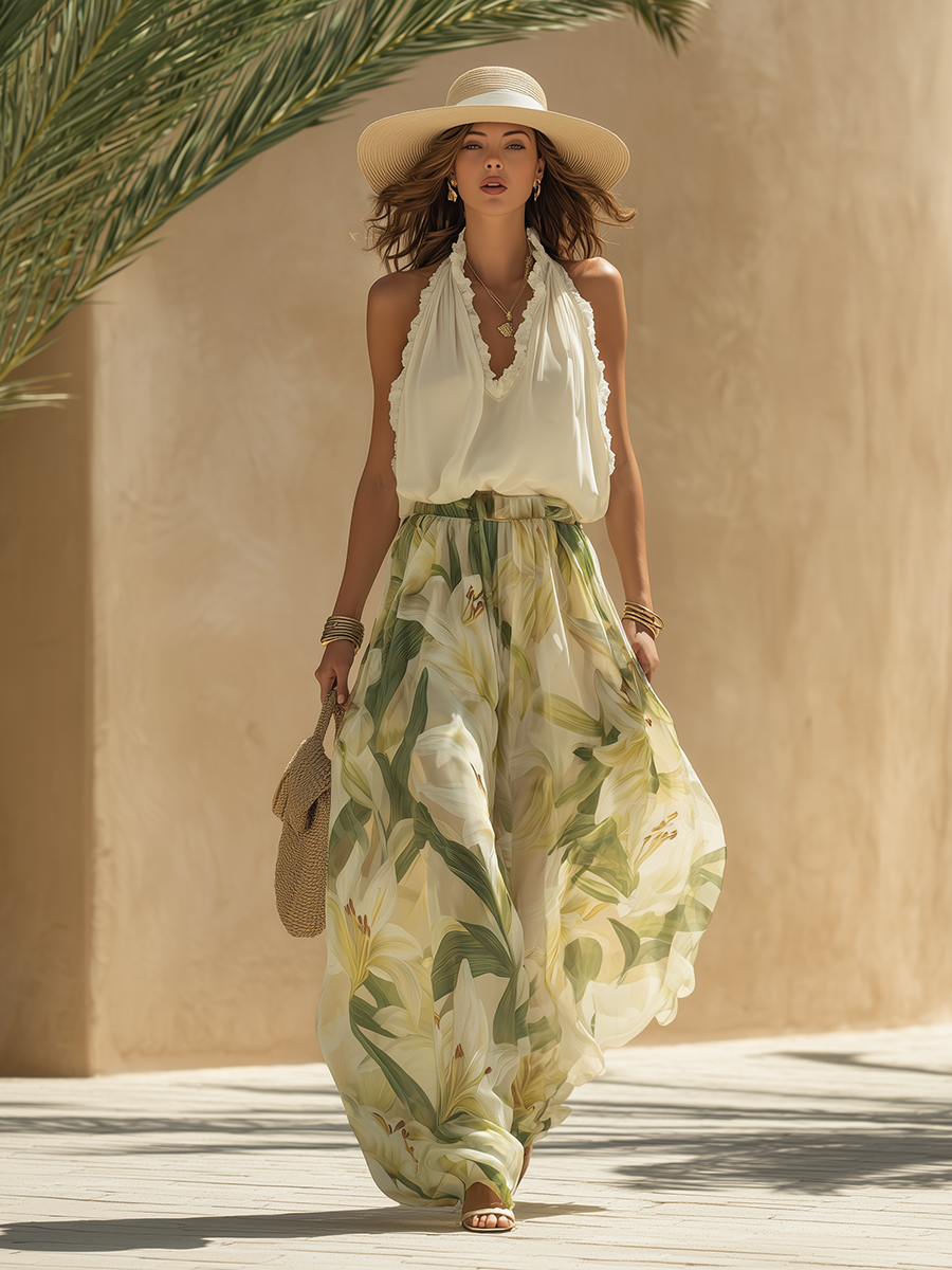 Lysandra™ | Elegant summer set with halter top and trousers