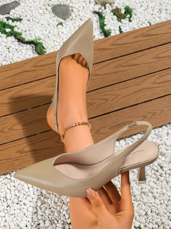 AMIRA™ - Women’s PU Leather Slingback Heels Simple Solid Colour Pointed Toe Pumps