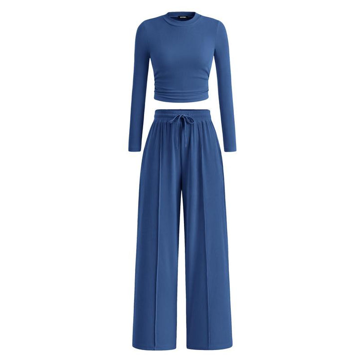 MIRELA™ - Ribbed Knit Long Sleeve Crop Top and Matching Trousers Set
